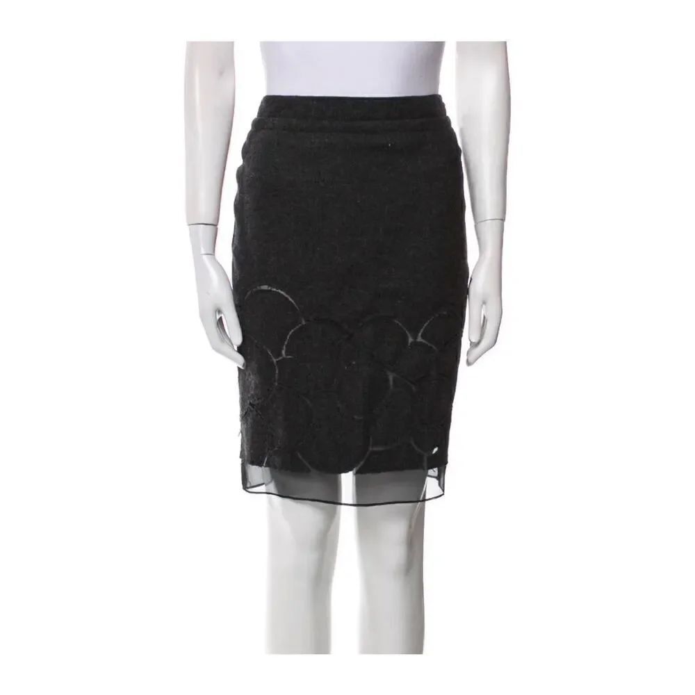 Lavender Label Vera Wang Grey Wool Silk Floral and Mesh Detail Pencil Skirt Sz 4